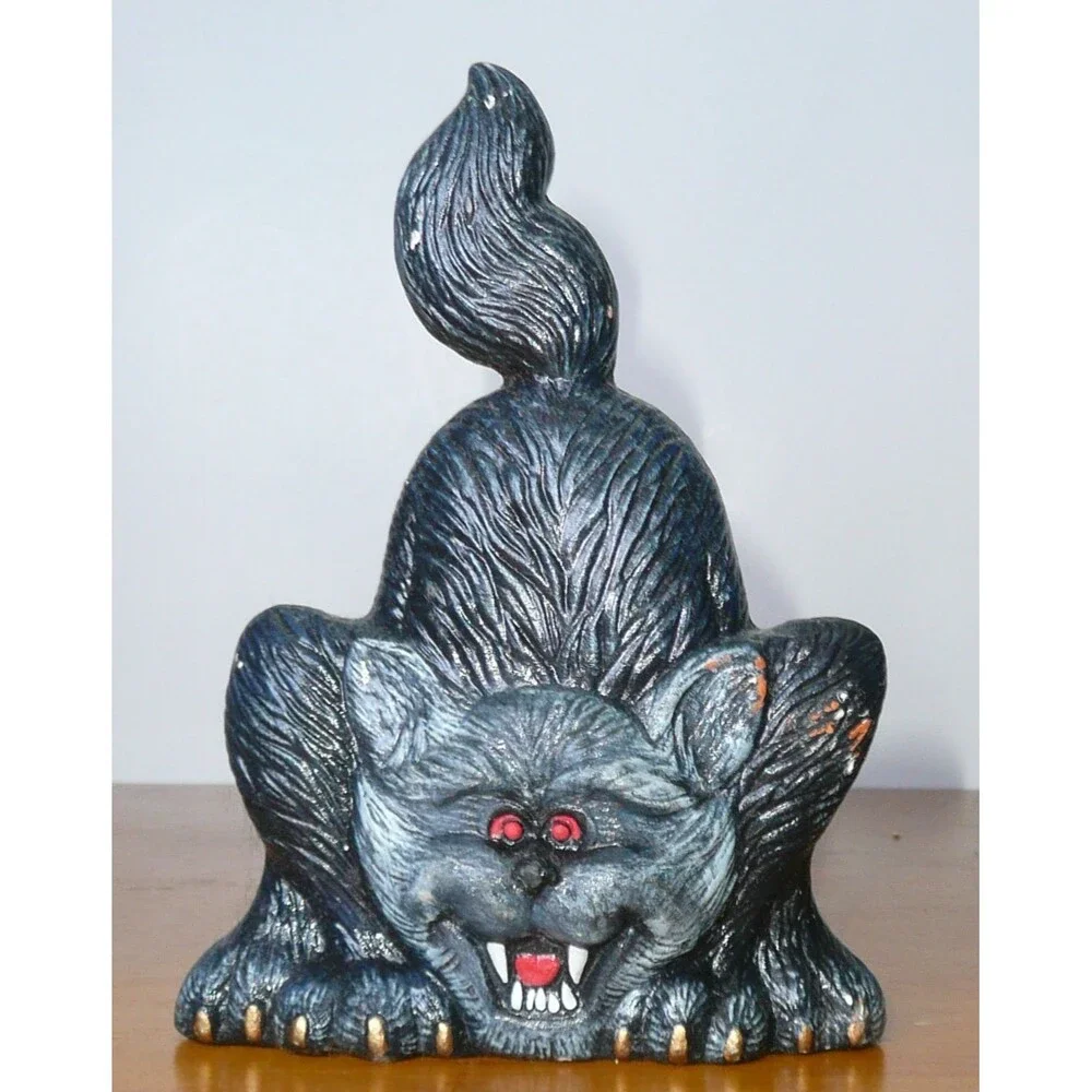 VTG Lot 3 Halloween Figurine Hand Painted Ceramic Witch Cauldron Ghost Black Cat